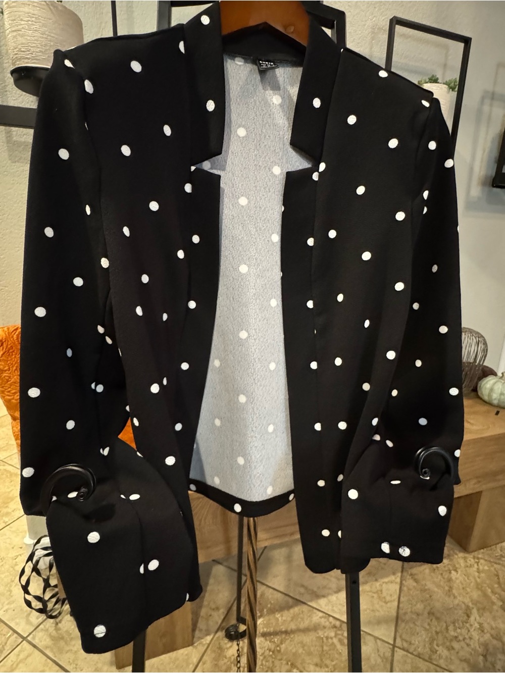 SHEIN Black Blazer with White Polka Dots-never worn-lightweight